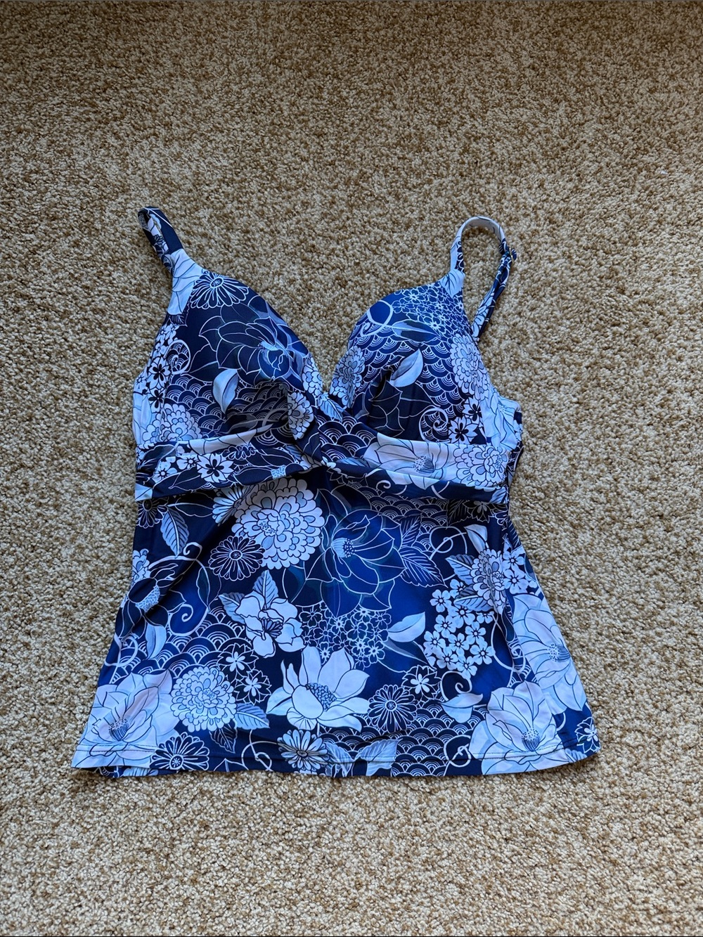 Floral Navy and White Tankini Top
